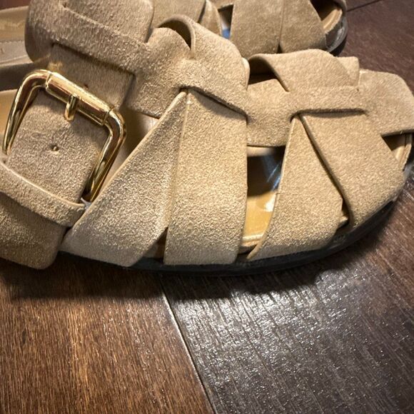 Zara suede cross strap slip on sandals women’s size 38 or 7.5 tan boho hippie Ti - Picture 7 of 7